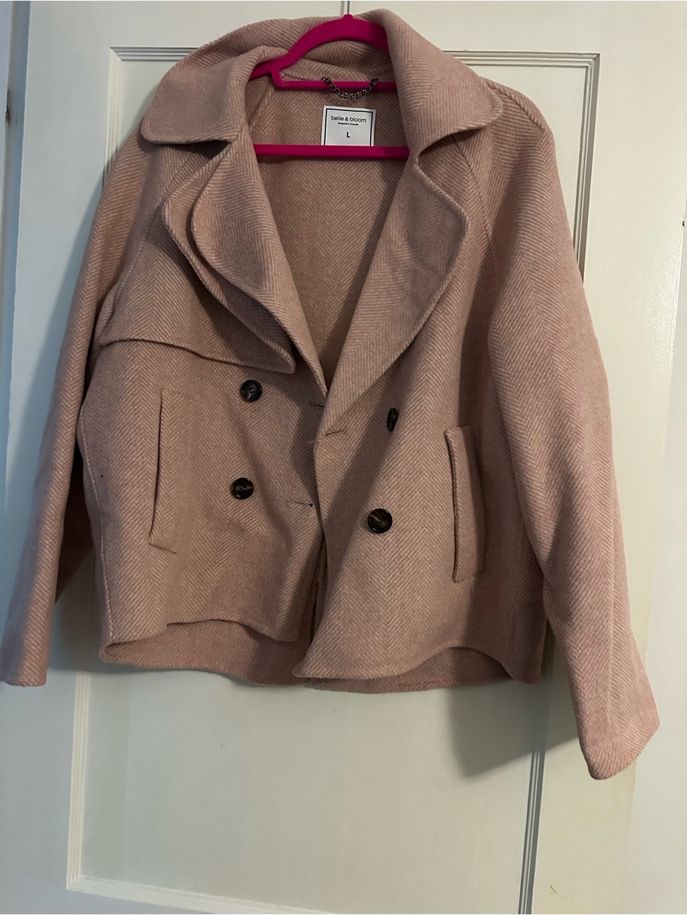 Women's Pink Double-Breasted Wool Blend Peacoat